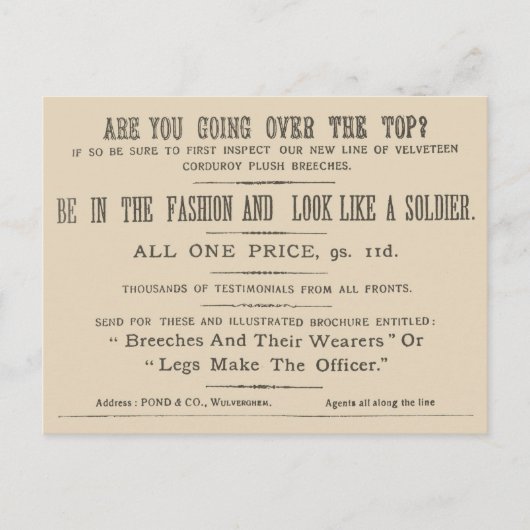 Facsimile Extract aus der Wipers Times 1916 Postkarte (Vorderseite)