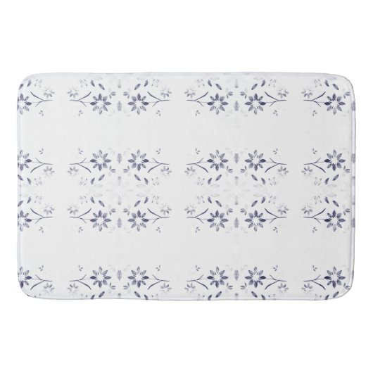 Faded Blue and White Floral Pattern Badematte (Vorderseite)