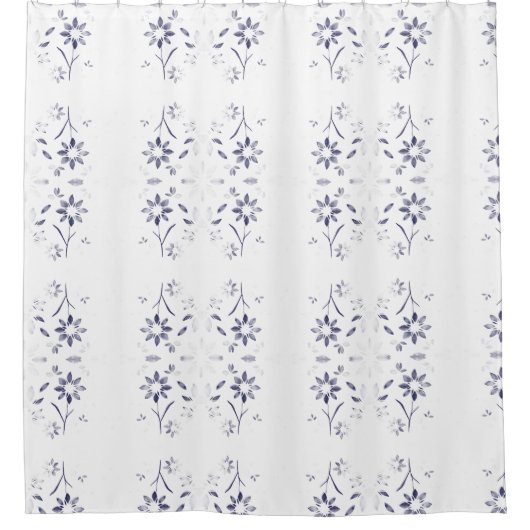 Faded Blue and White Floral Pattern Duschvorhang (Vorderseite)