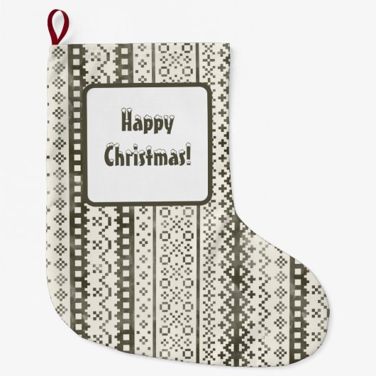 Faded Fair Isle Strick Wasserfarbe Schwarz Großer Weihnachtsstrumpf (Vorderseite)