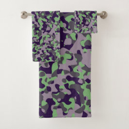 faded green and violet camo abstract badhandtuch set