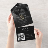 Faded Overlay Photo Gold Ampersand QR Code Wedding All In One Einladung (Abreißen)