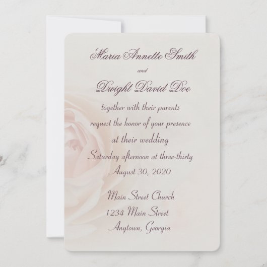 Faded Peach Rose Einladung zur Hochzeit (Vorderseite)
