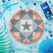 Faded Red Blue Star Quilt Block Floral Pappteller (Party)