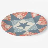 Faded Red Blue Star Quilt Block Floral Pappteller (Schrägansicht)