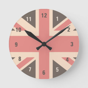 Faded Union Jack UK Flag Runde Wanduhr