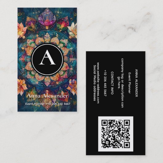 Fäden des Lichts | Florales Mandala-Design Visitenkarte (Vorne/Hinten)