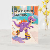 Fadenbemalte Kunst | Dinosaurier gefalteter Geburt Karte (Gelbe Blume)