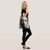 Fading grayscale pixel portrait with emotion tasche (Am Model)
