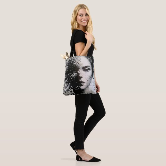 Fading grayscale pixel portrait with emotion tasche (Am Model)