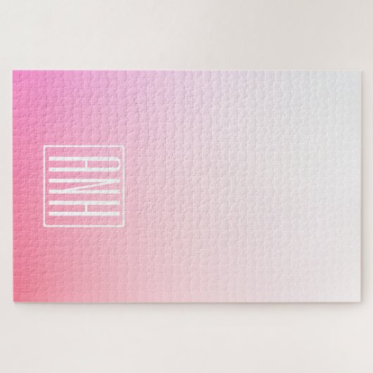 Fading Pinks Ombre Gradation & Your Initials Puzzle (Horizontal)