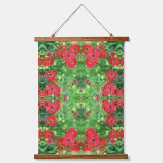 Fading Red Zinnia Flowers Abstract Pattern   Wandteppich Mit Holzrahmen (Vorderseite)