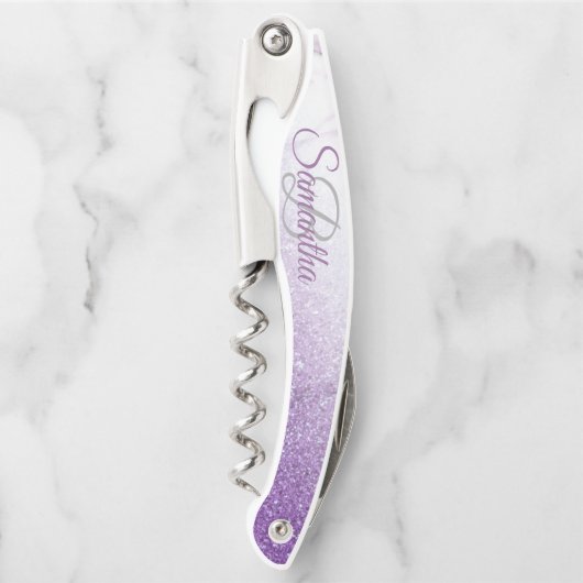 Fading Stylish Monogram Glitzer Waiter's Corkschra Kellnermesser (Vorderseite)