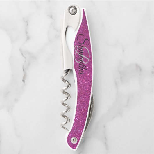 Fading Stylish Monogram Glitzer Waiter's Corkschra Kellnermesser (Vorderseite)