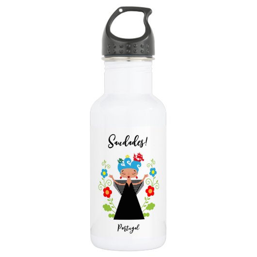 Fado-Sängerin mit portugiesischen Karawanenschiffe Edelstahlflasche (Vorderseite)