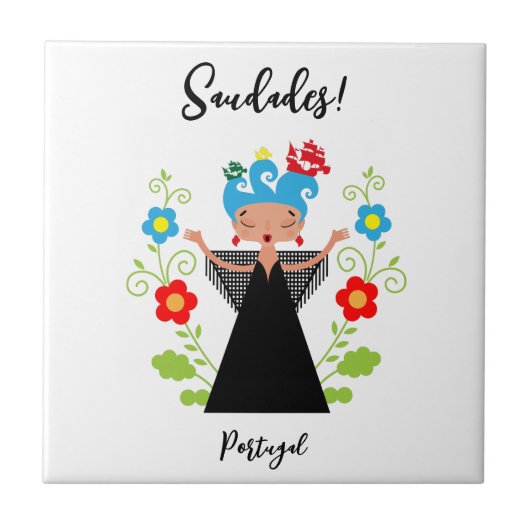 Fado-Sängerin mit portugiesischen Karawanenschiffe Fliese (Vorderseite)