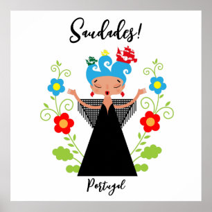 Fado-Sängerin mit portugiesischen Karawanenschiffe Poster