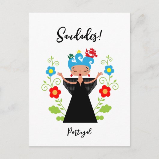Fado-Sängerin mit portugiesischen Karawanenschiffe Postkarte (Vorderseite)