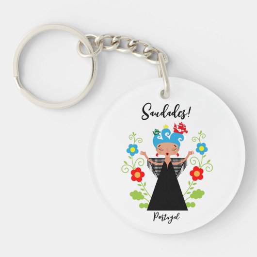 Fado-Sängerin mit portugiesischen Karawanenschiffe Schlüsselanhänger (Vorderseite)