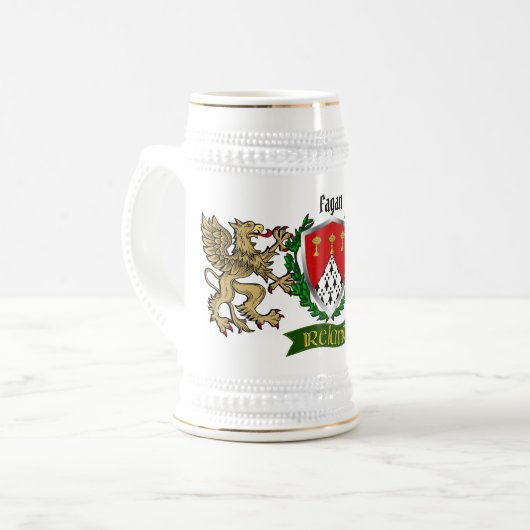 Fagan Irish Shield Personalisiert Beer Stein Bierglas (Vorderseite Links)
