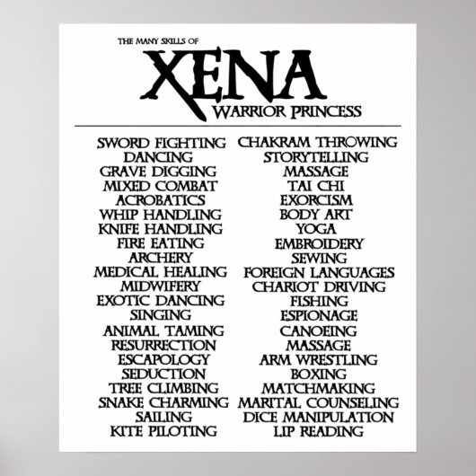 Fähigkeiten von XENA Poster (Vorne)