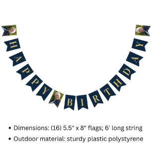 Fähnchen-Flaggen-Foto Navy Gold 80. Geburtstag Wimpelkette