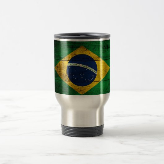 Fahne Altes Holz Brasilien Reisebecher (Mittel)