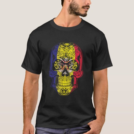 Fahne Andorra Skull und Rose T-Shirt (Vorderseite)