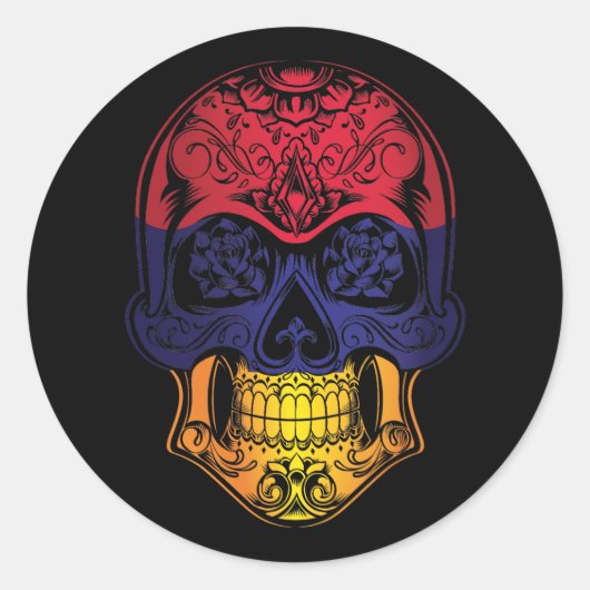 Fahne Armenien-Schädel und -Rose Runder Aufkleber (Vorderseite)
