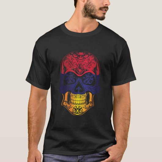 Fahne Armenien-Schädel und -Rose T-Shirt (Vorderseite)