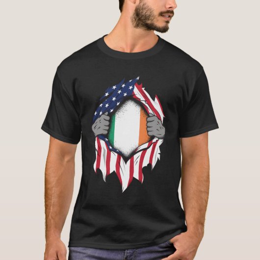 Fahne auf der Brust: Irish American Fags Hands Rip T-Shirt (Vorderseite)
