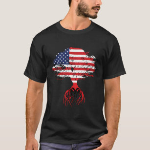 Fahne der albanischen Roots unter der amerikanisch T-Shirt