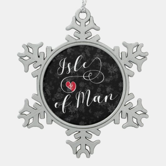 Fahne der Insel Man im Herzen, Manx Schneeflocken Zinn-Ornament (Vorderseite)