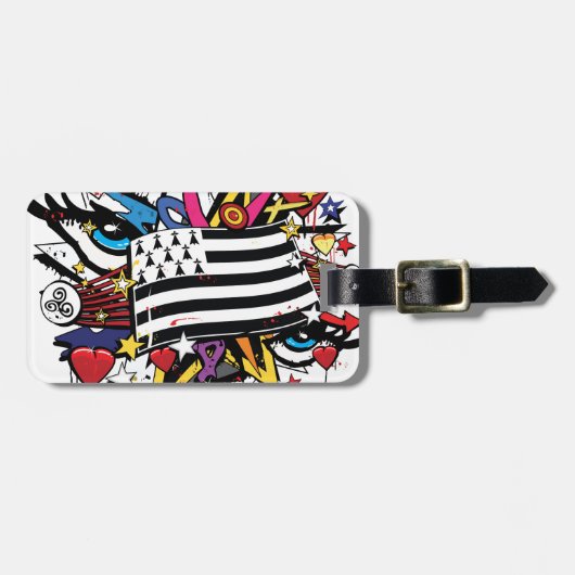 Fahne die Bretagne Breizh Wandmalerei Breton graff Gepäckanhänger (Vorderseite horizontal)