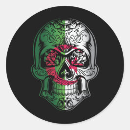 Fahne für den algerischen Schädel und die Rose Runder Aufkleber