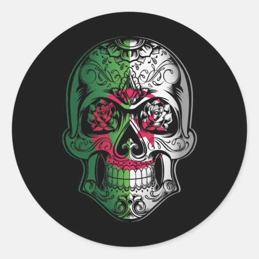Fahne für den algerischen Schädel und die Rose Runder Aufkleber (Vorderseite)