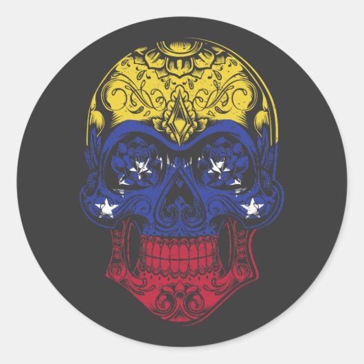 Fahne für Schädel und Rose in Venezuela Runder Aufkleber (Vorderseite)