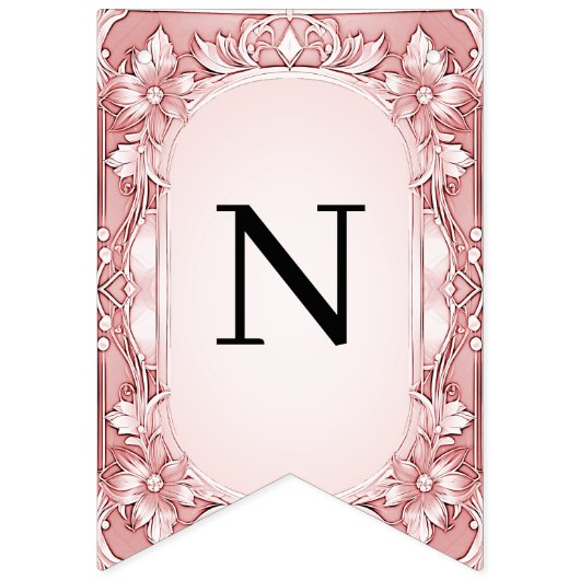 Fahne mit rosa Blumenrahmen Wimpelkette (Dritte Fahne)