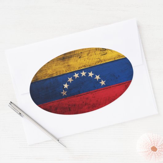 Fahne "Old Wooden Venezuela" Ovaler Aufkleber (Umschlag)