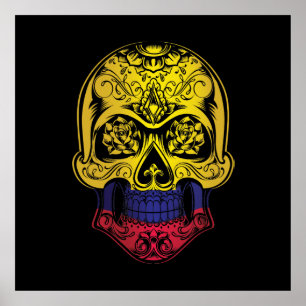 Fahne "Skull and Rose" Kolumbiens Poster