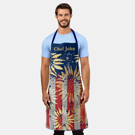 Fahne und Sonnenblumen personalisiert Schürze (Getragen)