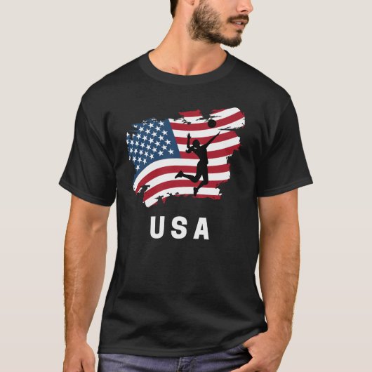 Fahne Volleyball American USA T-Shirt (Vorderseite)