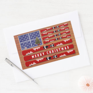 Fahne "Weihnachtsskier" und "Snow USA" Rechteckiger Aufkleber