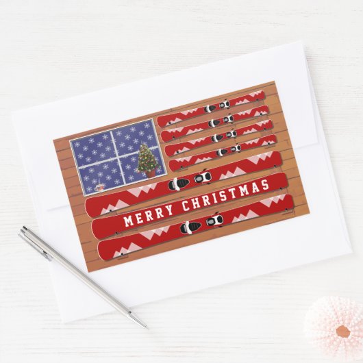 Fahne "Weihnachtsskier" und "Snow USA" Rechteckiger Aufkleber (Umschlag)