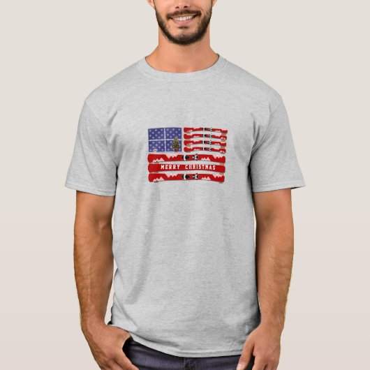 Fahne "Weihnachtsskier" und "Snow USA" T-Shirt (Vorderseite)
