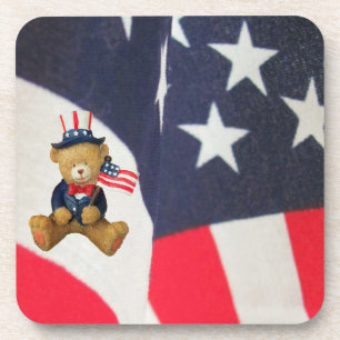 Fahnenschwenkender USA-Teddybär Untersetzer