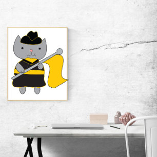 Fahnenwache-Flagge Katze Schwarz und Gelb Gold Poster
