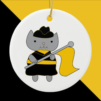 Fahnenwache Graue Katze Schwarz und Gelb Gold Keramik Ornament