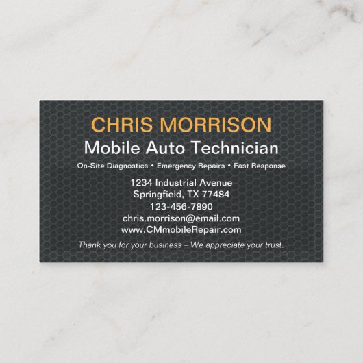 Fahrausweis für das mobile mechanische Auto Visitenkarte (Rückseite)