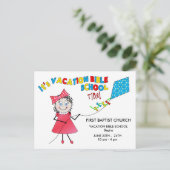 FAHRBIBLE SCHULE POSTCARD - MÄDCHENFLYING-STADT POSTKARTE (Stehend Vorderseite)